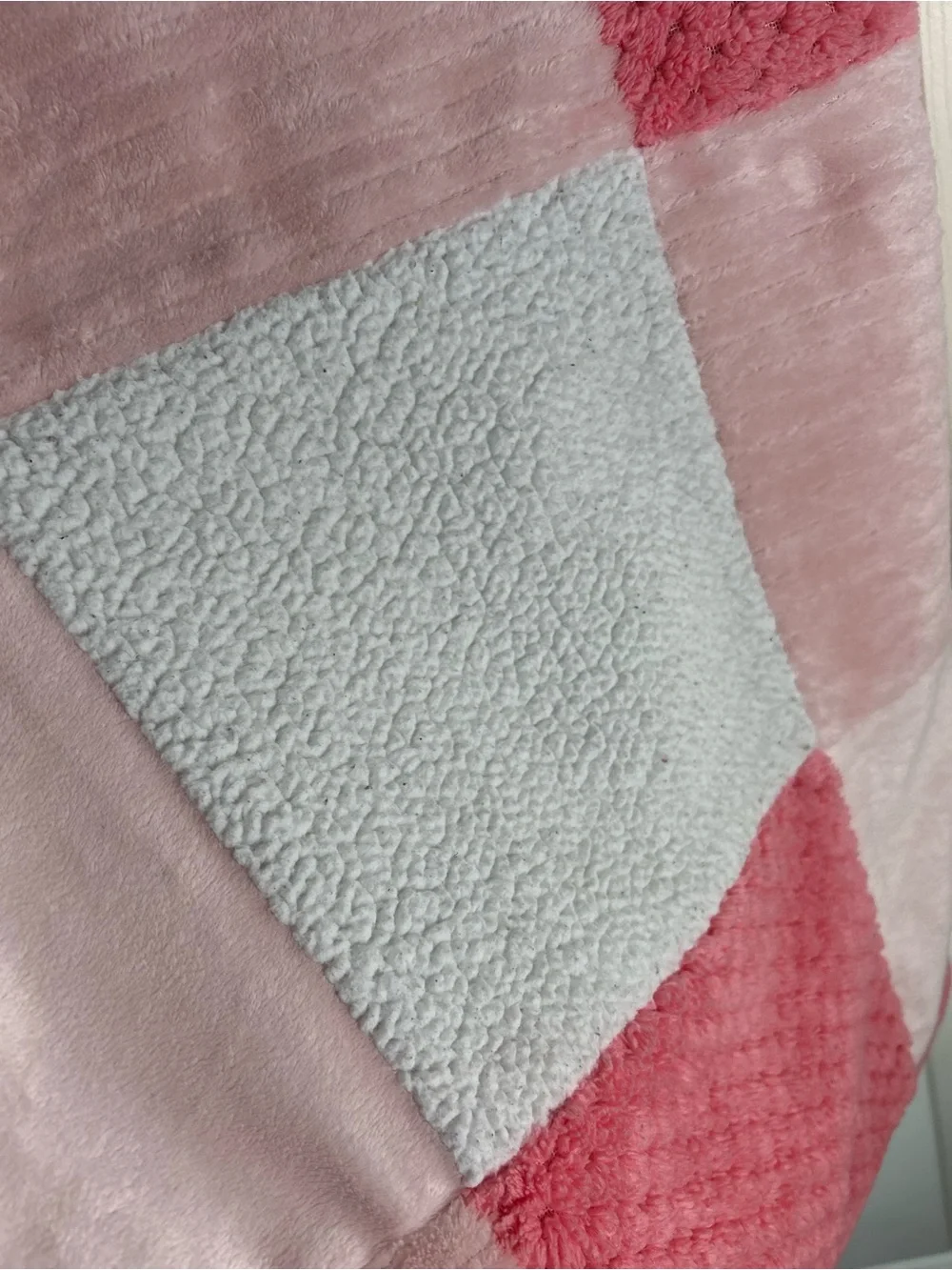 Parent's Choice Pink White Patchwork Squares Baby Blanket Sherpa Coral Peach